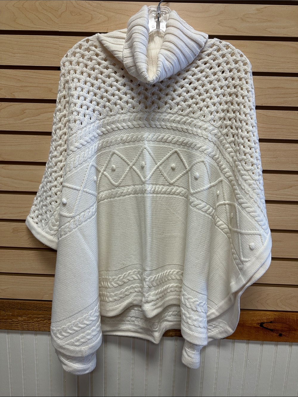 Etcetera Cream Cable-Knit Turtleneck Poncho